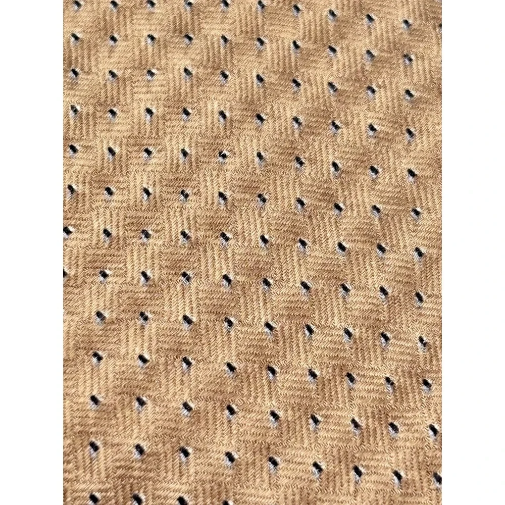 NEO Bill Blass Men's Silk Tie Beige Tan Navy Blue Geometric Basketweave